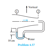 Th e fl ow-metering device shown consists of a stagnation probe at station 2 and a static pressure...