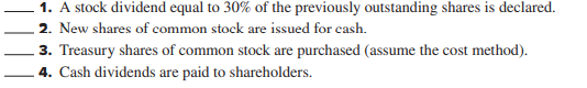 Listed below are various transactions that a company incurred during the current year. Indicate the...