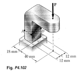 Knowing that the magnitude of the vertical force P is 2 kN, determine the stress at (a) point A,(b)...