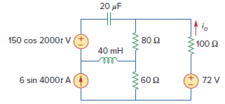 Find i o in the circuit of Fig. 10.93 using superposition. Figure 10.93: