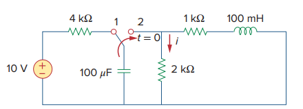 The switch in Fig. 8.117 has been in position 1 for a long time. At t = 0, it is switched to...
