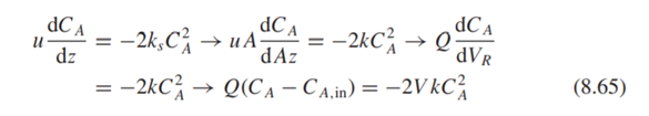 The problem posed by Eqs. (8.21)–(8.22) can be solved for a CSTR, too. In that case, the equation is...