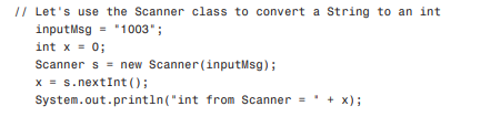 Let’s use the Scanner class to convert a String to an int. Add these Java statements to the end of...