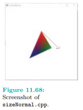 Run sizeNormal.cpp based on litTriangle.cpp. The ambient and diffuse colors of the three triangle...