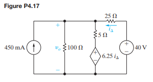 a) Use the node-voltage method to find v o in the circuit in Fig. P4.17. b) Find the power absorbed...