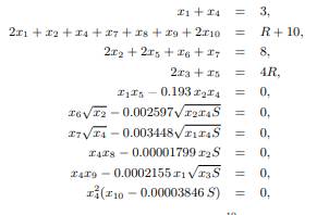 A model for combustion of propane in air yields the system of nonlinear equations where R = 4.056734...-1