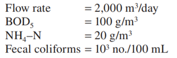 A municipality in southeast Asia produces wastewater with the following characteristics: (a) You are...-1
