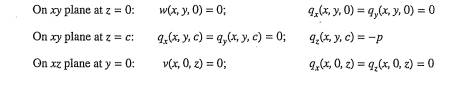 A rectangular elastic solid with dimensions a x b x c is simply supported along the three sides...-1