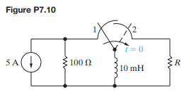 The switch in the circuit seen in Fig. P 7.10 has been in position 1 for a long time. At t = 0, the...