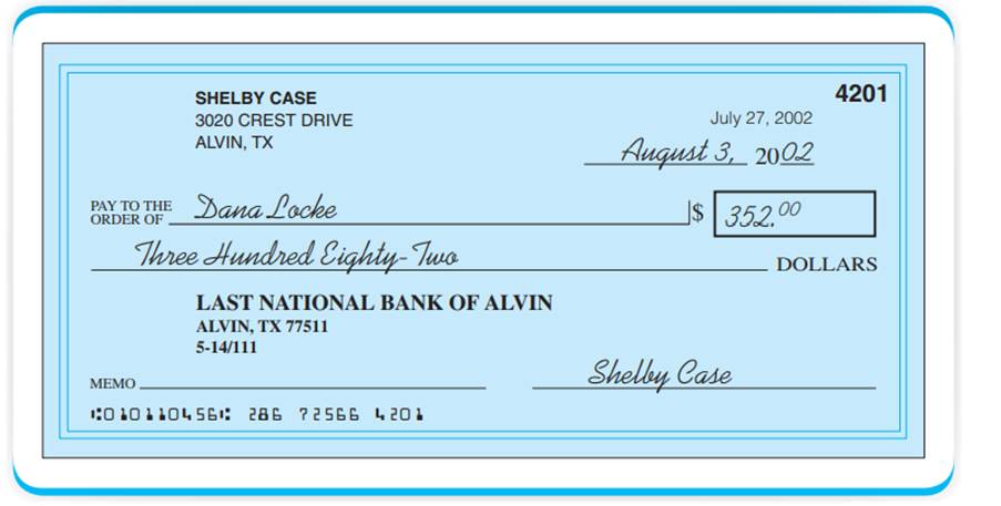 Shelby wrote the check shown below to Dana. When is it payable and for how much?