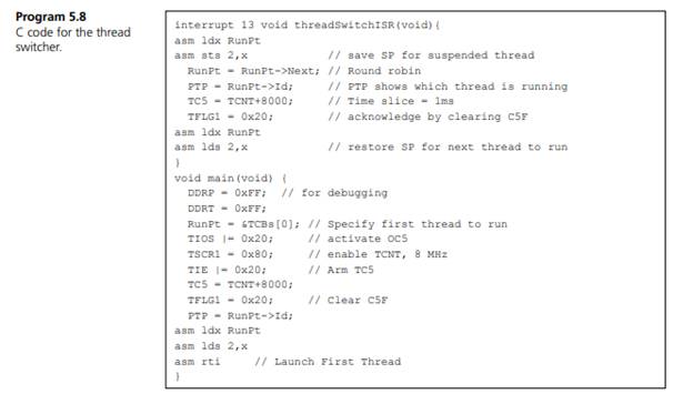 The goal of this problem is to design a cooperative thread switcher that runs Program 5.3. There...-2