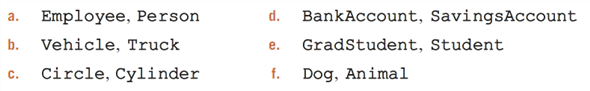 Identify the superclass and the subclass in each of the following pairs of classes.