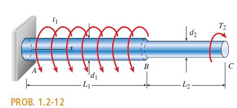 A stepped shaft ABC consisting of two solid, circular segments is subjected to uniformly distributed...