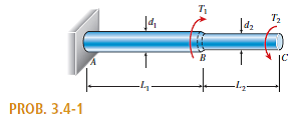 A stepped shaft ABC consisting of two solid circular segments is subjected to torques T 1 and T 2...