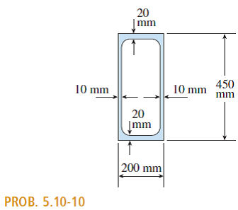 A hollow steel box beam has the rectangular cross section shown in the figure. Determine the maximum...