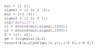 Use the example code from this link: https://au.mathworks.com/help/stats/ fitgmdist.html and try the...