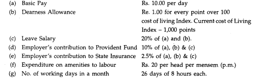 From the following particulars given below, prepare the labour cost per man day of 8 hours: