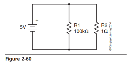 Referring to Figure 2-60, technician A says that since R2 is the path of least resistance, current...-2