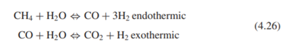 In a steam reformer, steam is added to methane and two (or more) reactions take place: The...