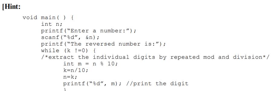 Write a C program to print the reverse of a number.-1