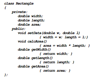 In the following Rectangle class declaration, the width, length, and area members are of type...