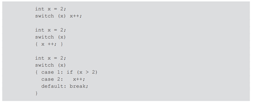 Here are three possible switch-statements in C/C++/Java syntax: (a) Which of these are legal in...