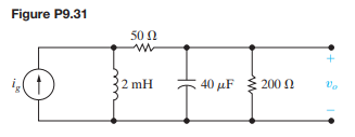 a) For the circuit shown in Fig. P9.31, find the steady-state expression for v o if ig = 25 cos 50,...