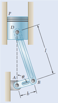 In the engine system shown, l = 160 mm and b = 60 mm. Knowing that the crank AB rotates with a...