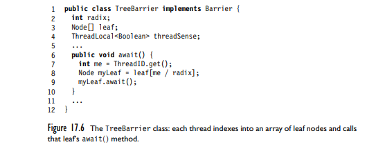 The combining tree barrier uses a single thread-local sense field for the entire barrier. Suppose...