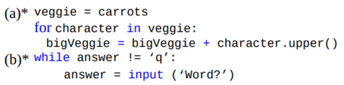 Describe what is wrong with each the following blocks of code, and show how to fix it.-1