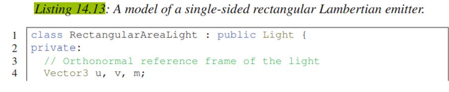 Implement disk and sphere Lambertian emitters in the style of Listing 14.13.-1