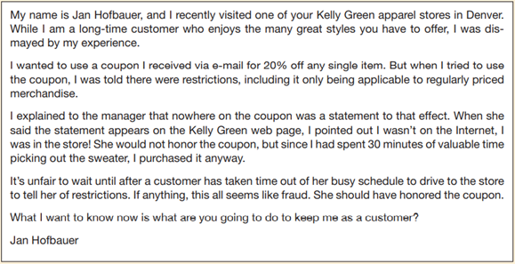 Addressing a Customer Complaint about a Coupon As manager of consumer affairs for your company, you...