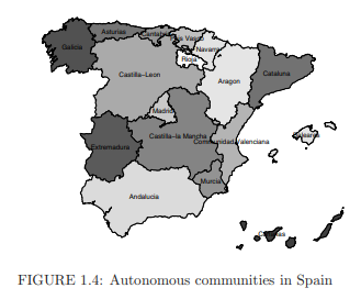 Wheat harvested surface in Spain in 2004: Figure 1.4 on the next page, made with R, depicts the...-1