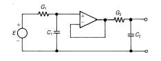 The operational amplifier in this configuration acts as a unity gain buffer. Derive the expression...