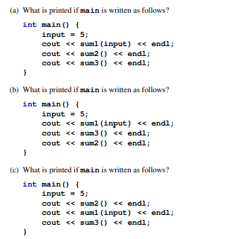 Consider the following C++ code: (d) Which of the functions sum1, sum2, and sum3 produce a side...-2