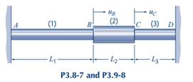 The three-element stepped-rod system in Fig. P3.8-7 is stress free when ends A and D are attached to...-2