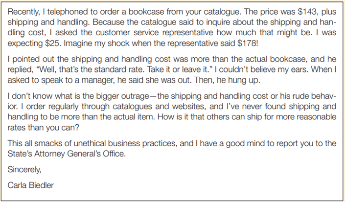 Answering a Customer Complaint about Shipping and Handling Costs You receive the following letter...