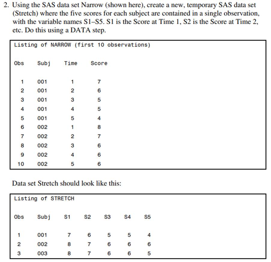 Repeat Problem 2 using PROC TRANSPOSE.