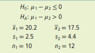 Consider the following competing hypotheses and accompanying sample data. The two populations are...-1