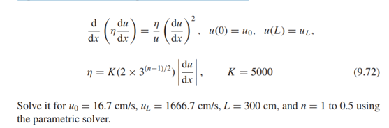 Solve the fiber-spinning problem for a non-Newtonian fluid with viscosity that depends on shear...