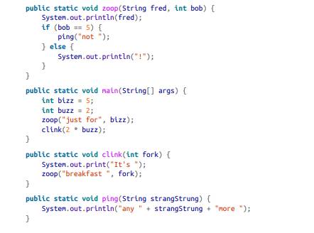 Draw a stack diagram that shows the state of the program the second time zoop is invoked. What is...