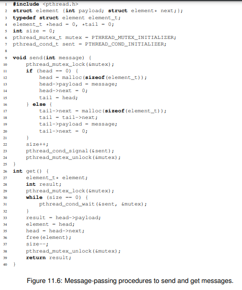 Consider the program fragment shown in Figure 11.6, which provides procedures for threads to...