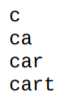 Write a function that prints all of the prefixes of the given word. For example, prefixes (‘cart’)...-2