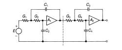 This network is an example how small active filters can be built. The dotted line separates two...