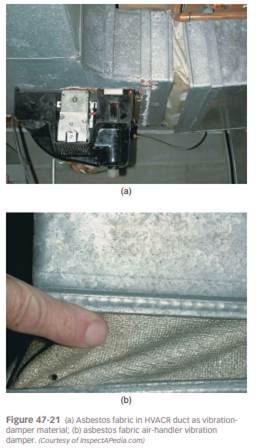 Some older fabric air-handler vibration dampers are made from asbestos ( Figure 47-21 ). Always...