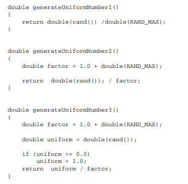 Examine the following alternatives for the random number generator using the C++ built in function...