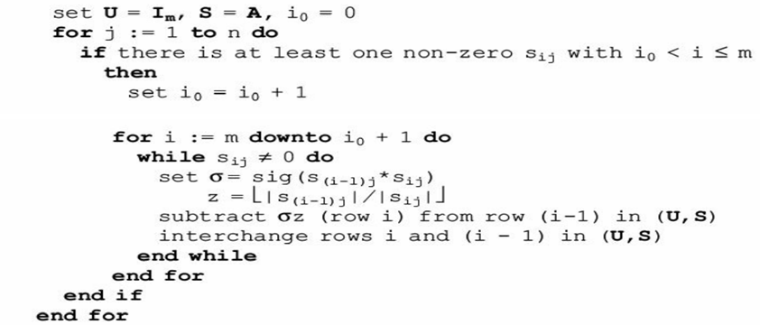 Consider the following algorithm which performs Echelon Reduction. Given an m × n integer matrix A,...