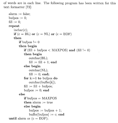 Consider a simple text formatter problem. Given a text consisting of words separated by blanks (BL)...