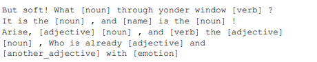 Write a program based on the word game Madlibs. The input to Madlibs is a vignette or brief story,...-1