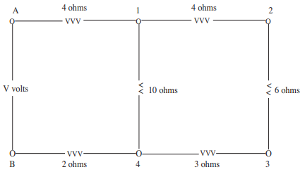 Consider the following electrical network: By applying both Ohm’s law and Kirchhoff’s Current law,...-1